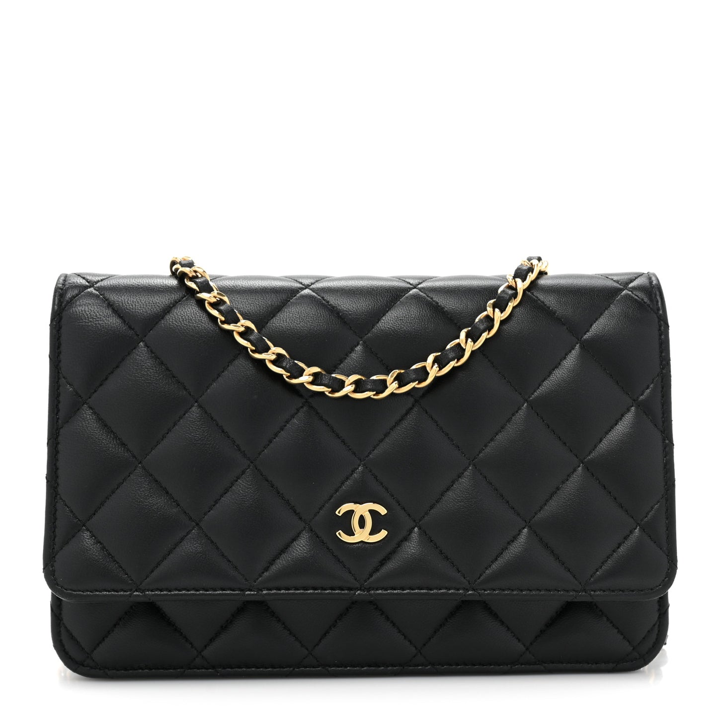 Lambskin Quilted Wallet On Chain WOC Black