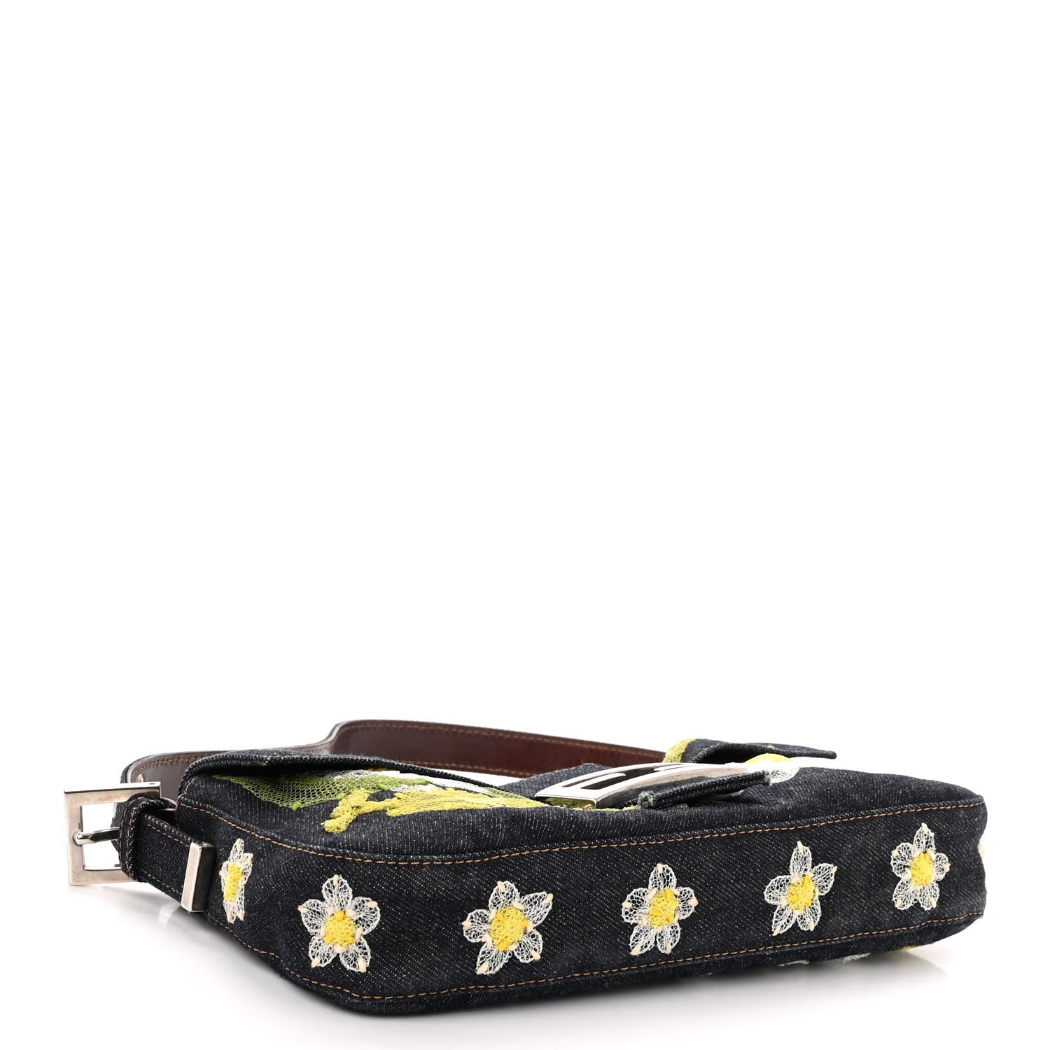 Fendi Denim Flower Applique Baguette Blue 4 of 11