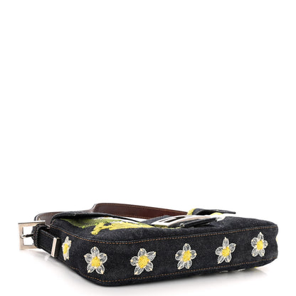 Fendi Denim Flower Applique Baguette Blue 4 of 11