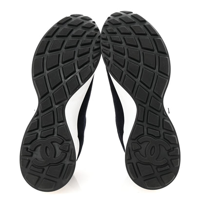 Chanel Fabric Suede Kidskin CC Sneakers 39 Dark Navy White 6 of 10