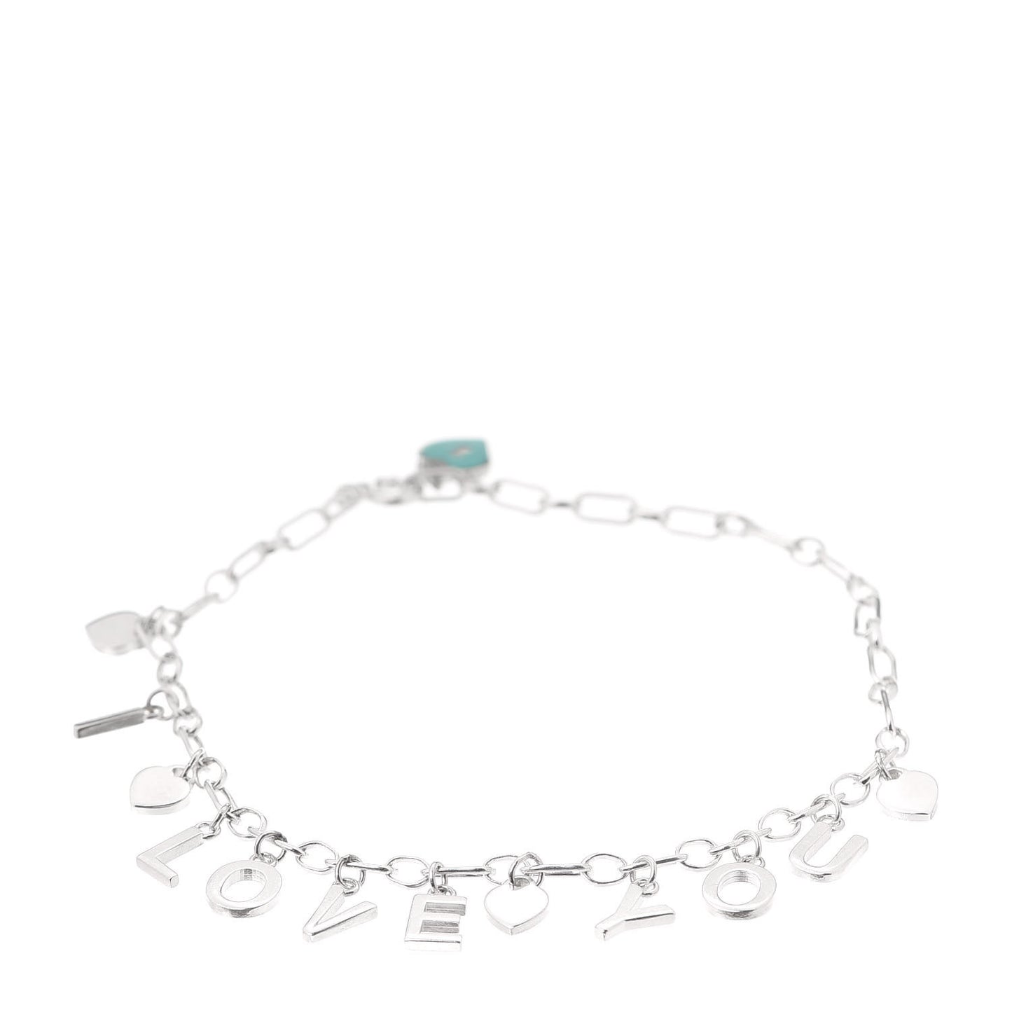 Sterling Silver Enamel I Love You Charm Bracelet Blue