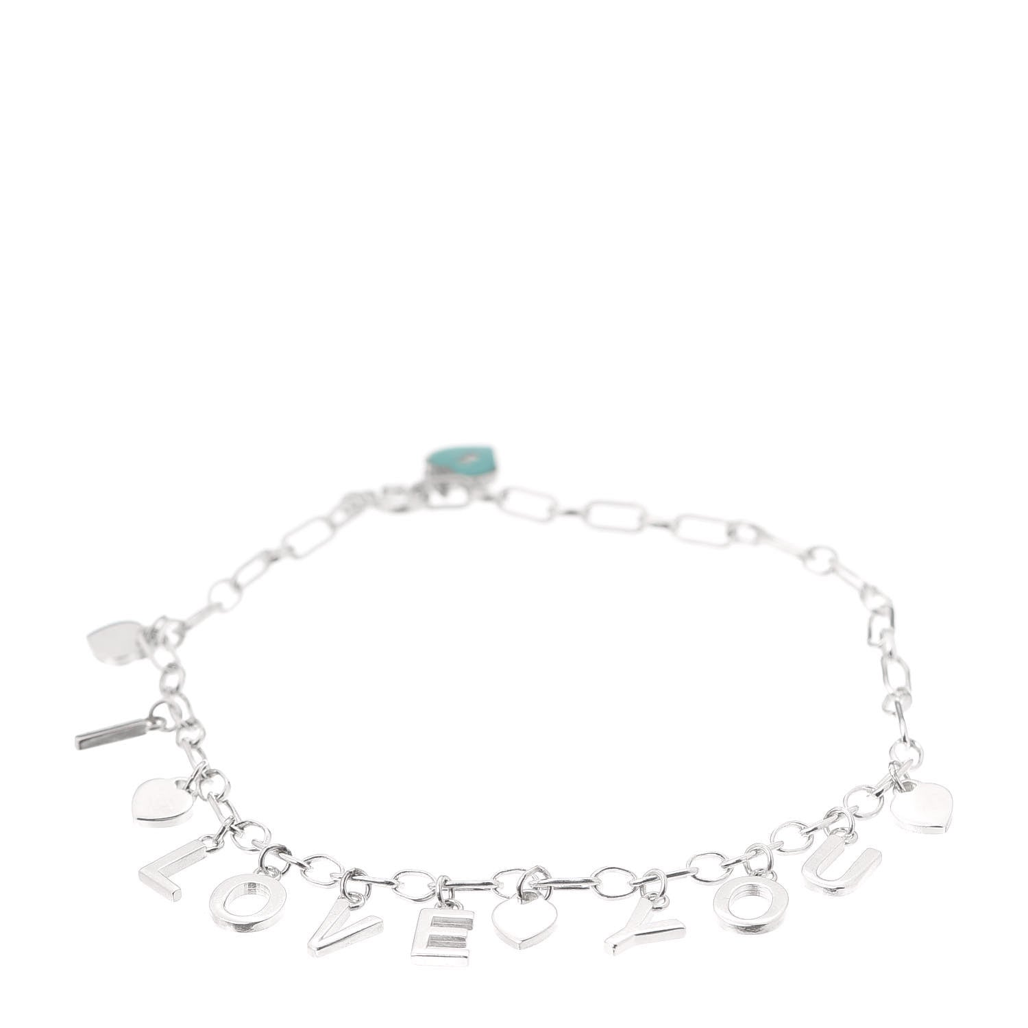 Tiffany Sterling Silver Enamel I Love You Charm Bracelet Blue 1 of 5
