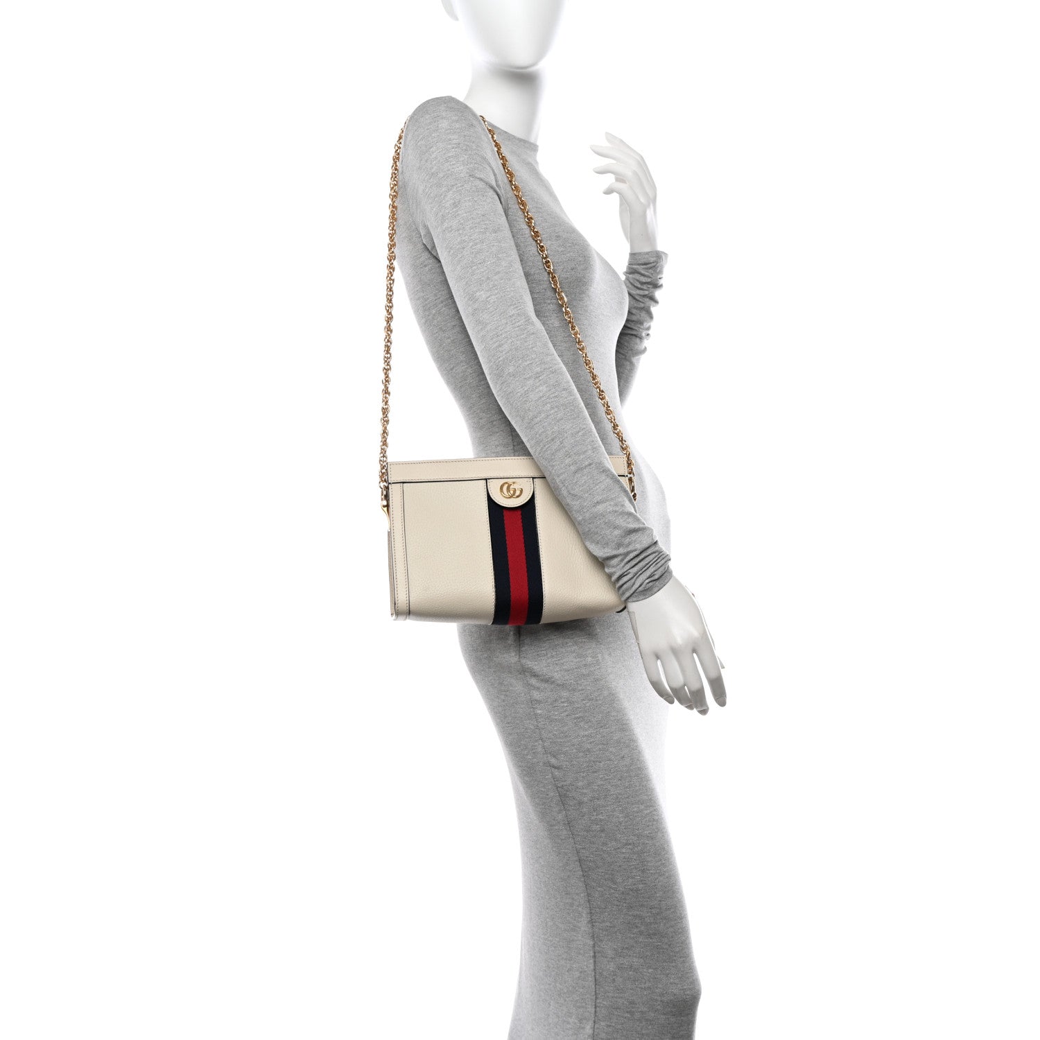 Gucci Textured Calfskin Web Small Ophidia Chain Shoulder Bag Mystic White 2 of 17