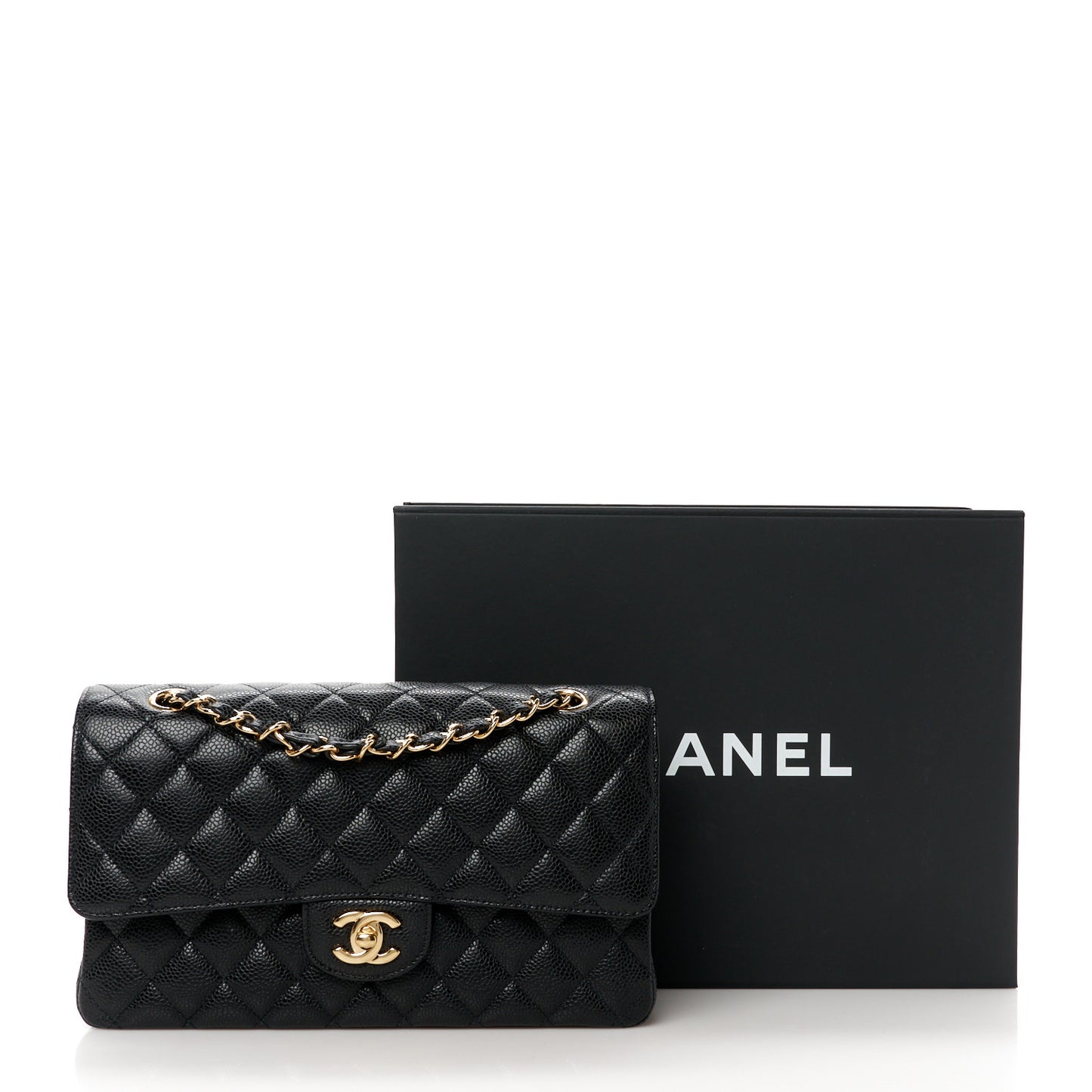 Caviar Quilted Medium Double Flap Black