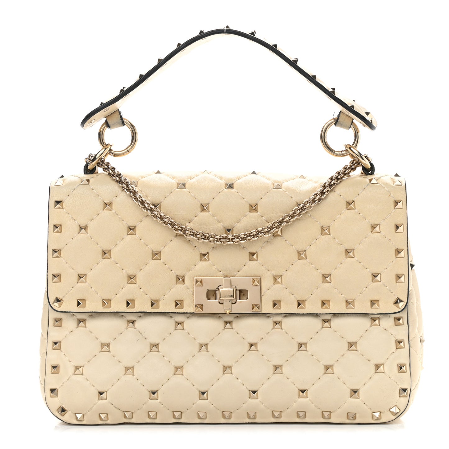 Nappa Medium Rockstud Spike Shoulder Bag Light Ivory