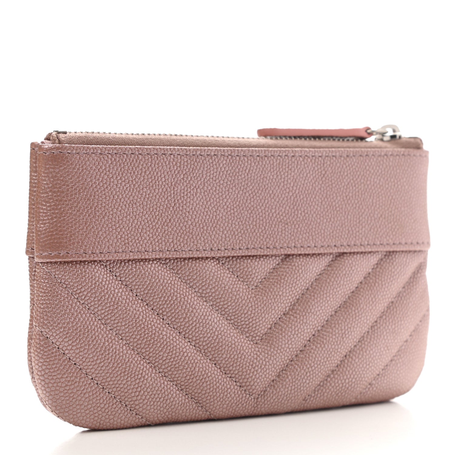 Chanel Metallic Caviar Chevron Quilted Small Vintage Mademoiselle Cosmetic Case Pink 3 of 7