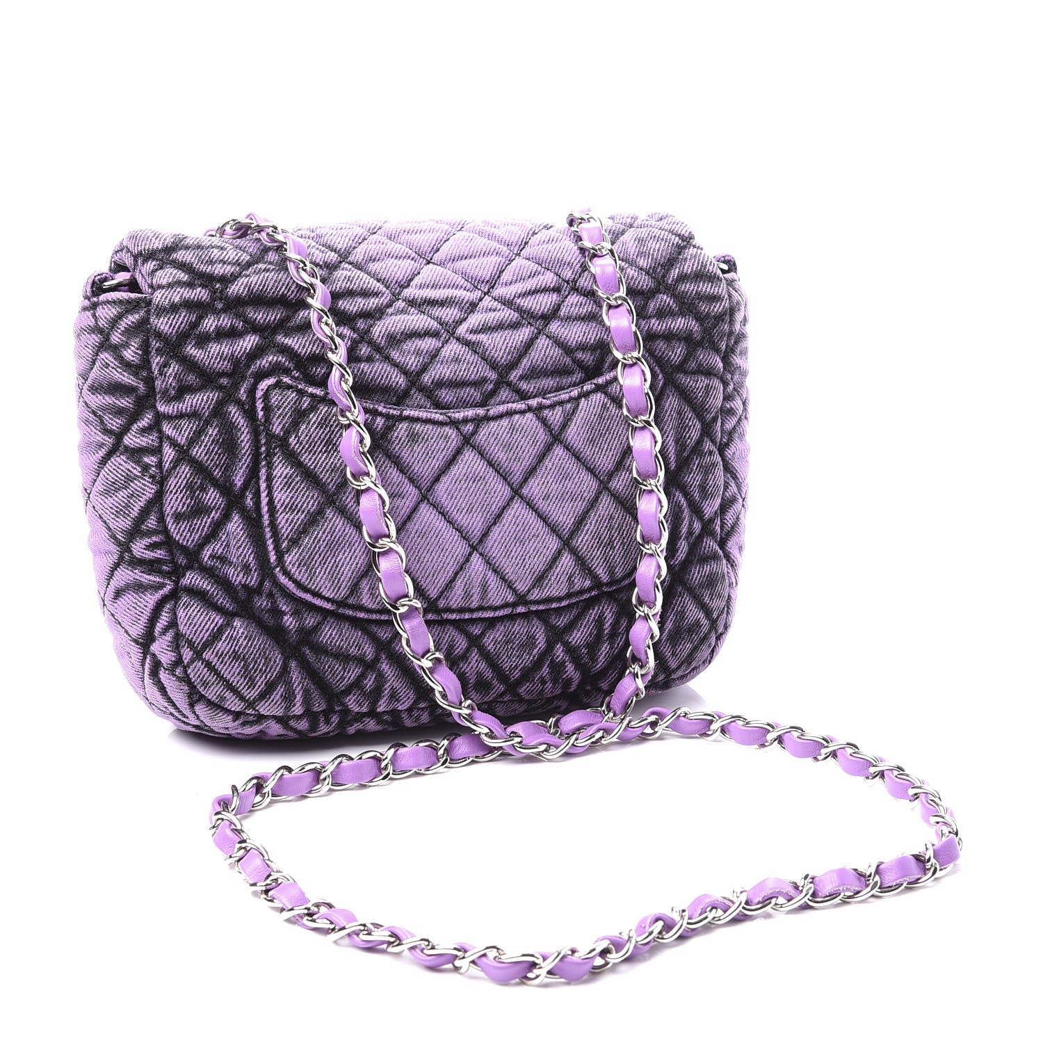 Chanel Washed Denim Quilted Small Denimpression Flap Violet Purple Black 2 of 9