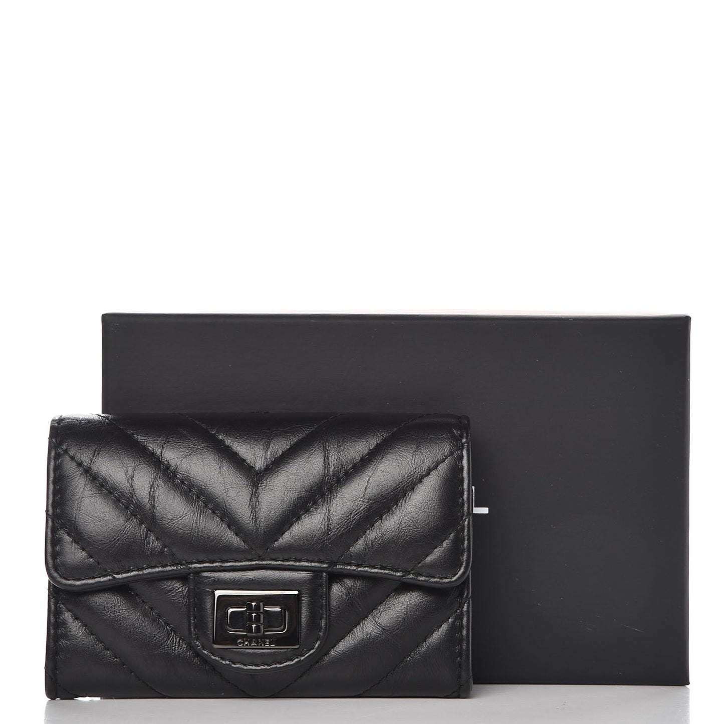 Aged Calfskin Chevron Quilted Reissue Card Holder Wallet So Black
