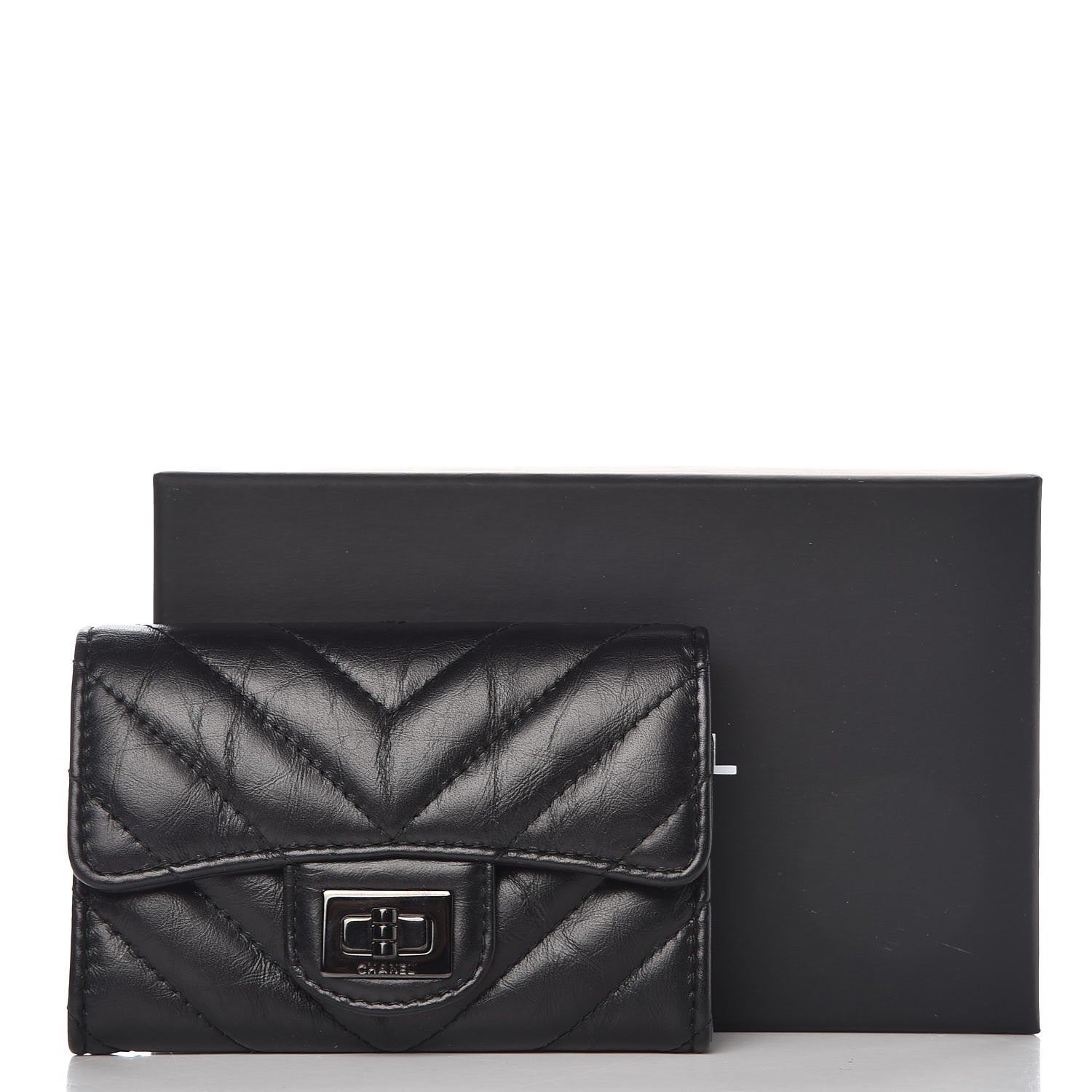 Chanel Aged Calfskin Chevron Quilted Reissue Card Holder Wallet So Black 9 of 9