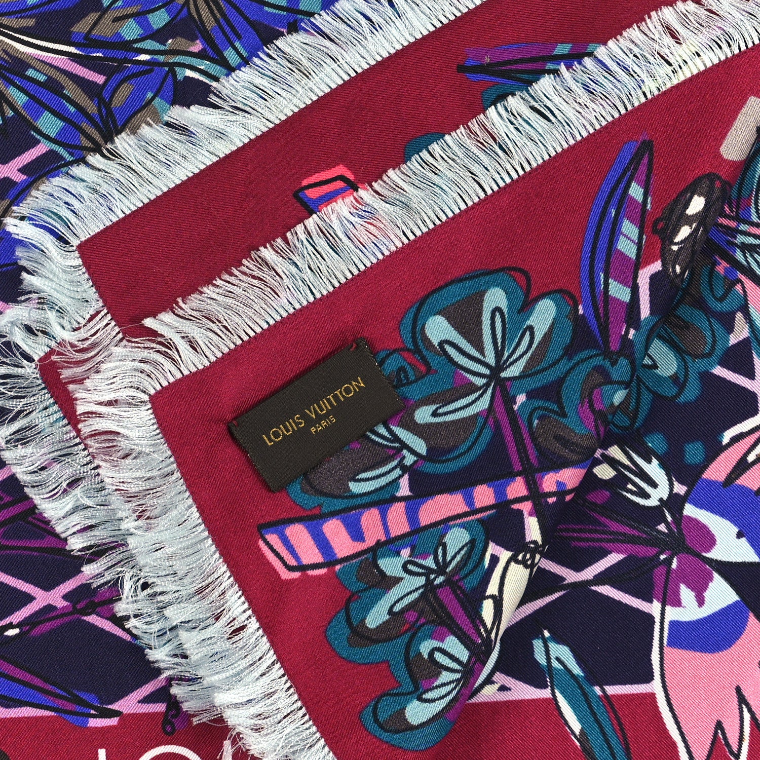 Louis Vuitton Silk Floral Print Shawl Purple Multicolor 3 of 3