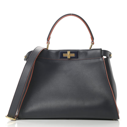 Fendi Vitello Seta Burro Medium Peekaboo Iconic Satchel Blue Notte Plaster 3 of 15