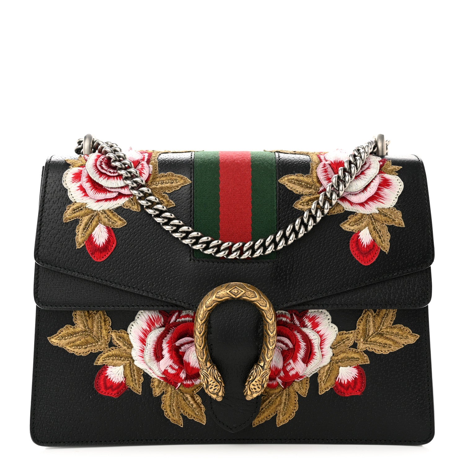 Gucci Calfskin Web Floral Embroidered Medium Dionysus Shoulder Bag Black 1 of 10