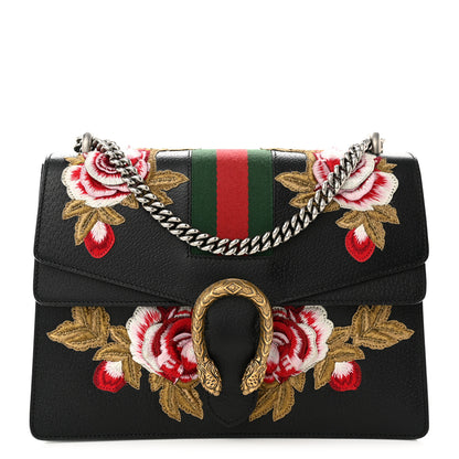 Gucci Calfskin Web Floral Embroidered Medium Dionysus Shoulder Bag Black 1 of 10