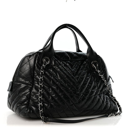 Chanel Aged Calfskin Chevron Medium Soft Bowling Bag Black 3 of 14