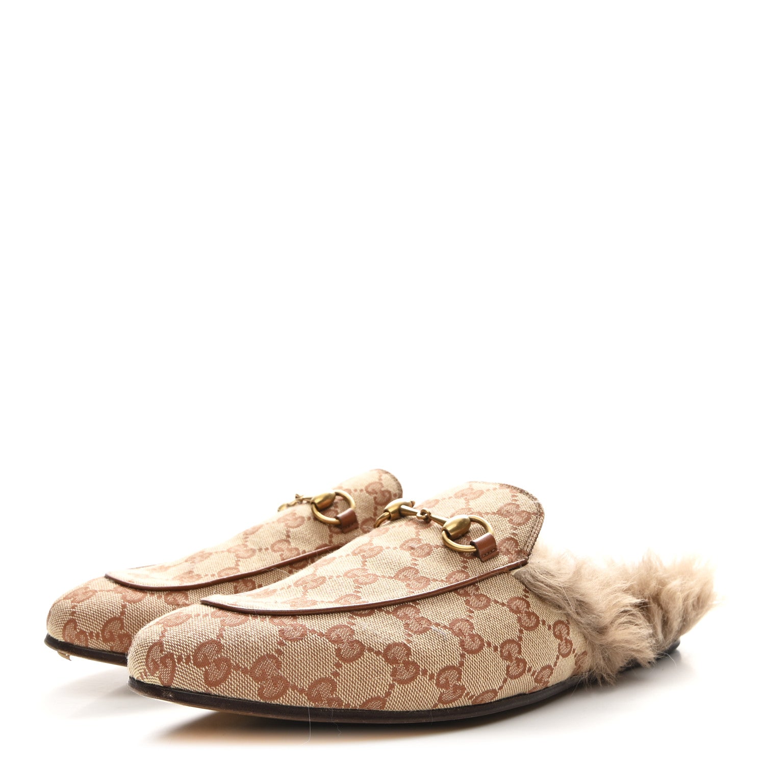 Gucci GG Monogram Fur Mens Princetown Slippers 9 Beige Ruggine Rust 4 of 10
