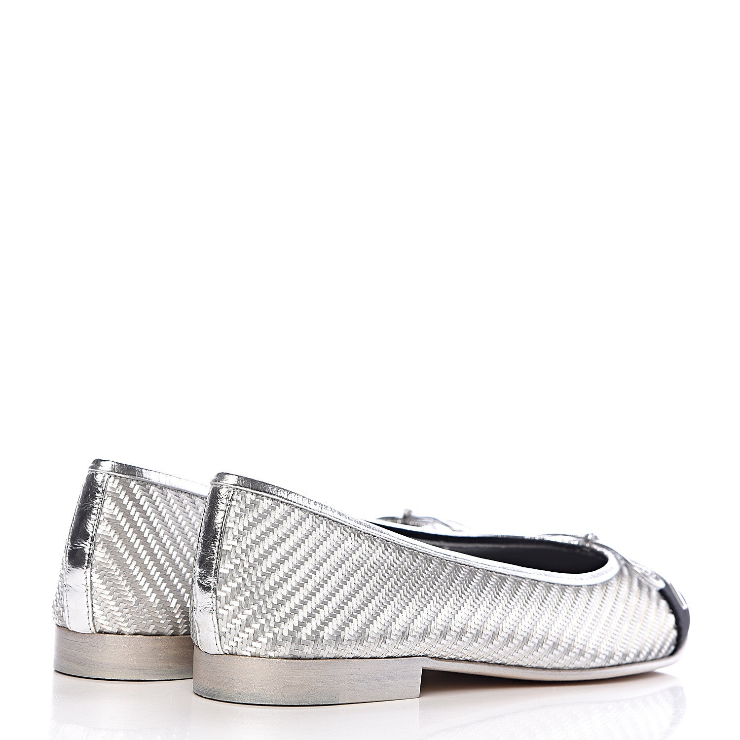 Chanel Metallic PVC Grosgrain Cap Toe Ballerina Flats 37 Silver Black 4 of 11