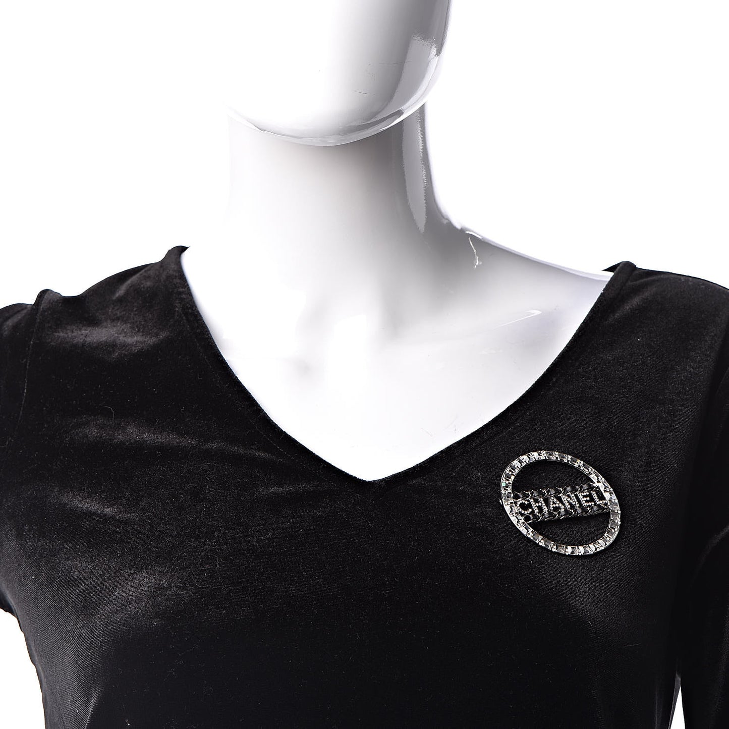 Lambskin Baguette Crystal Logo Brooch Black Silver