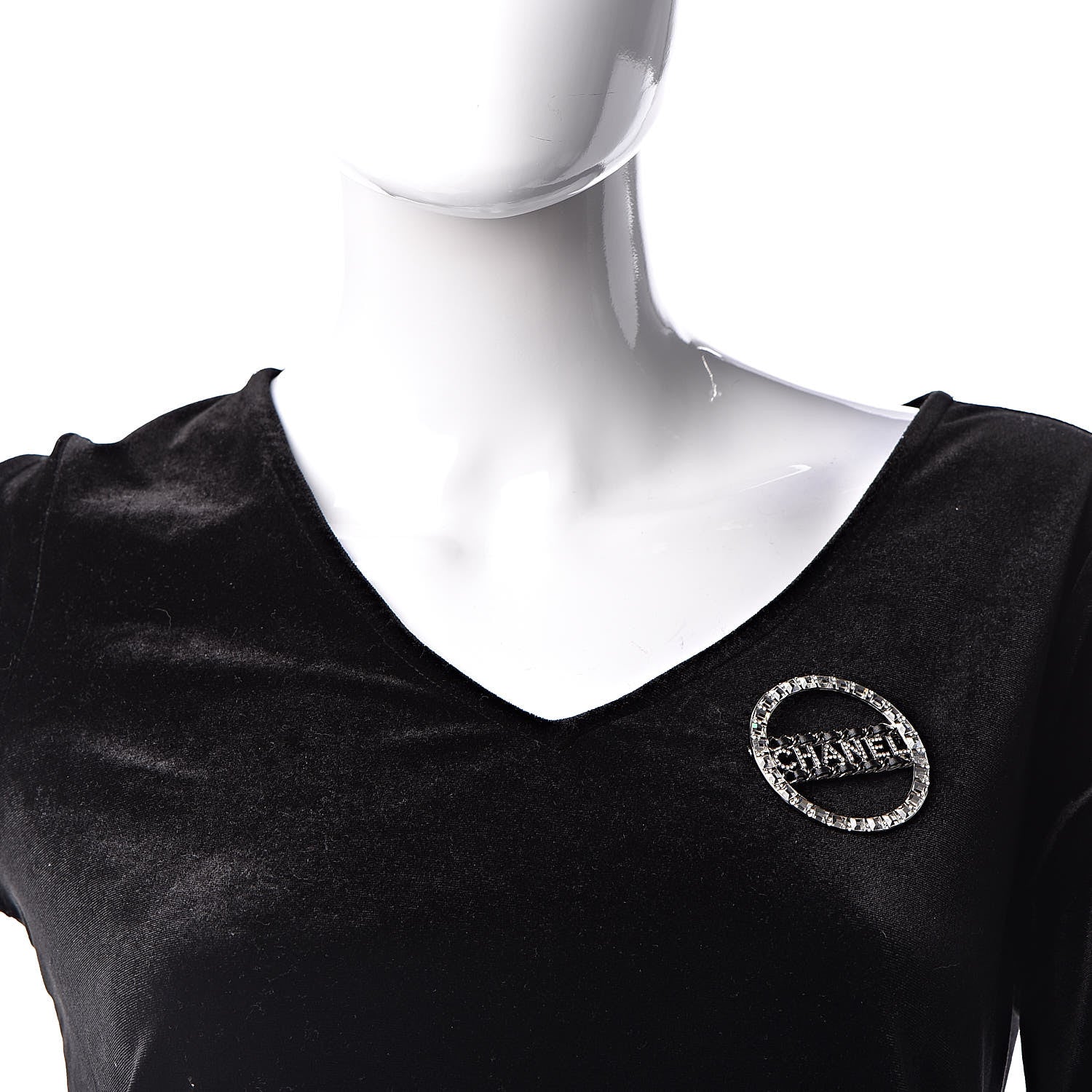 Chanel Lambskin Baguette Crystal Logo Brooch Black Silver 2 of 5