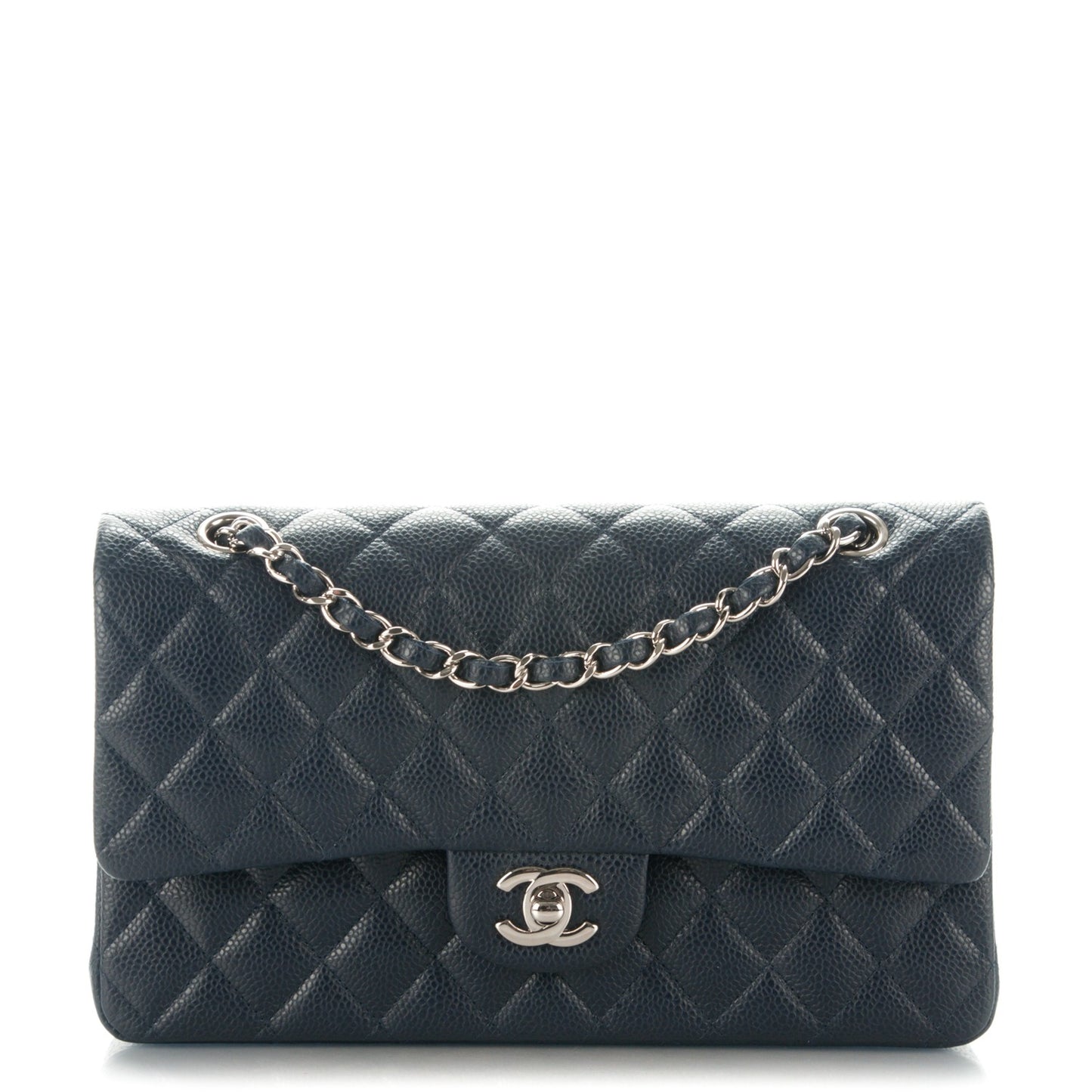 Caviar Quilted Medium Double Flap Navy