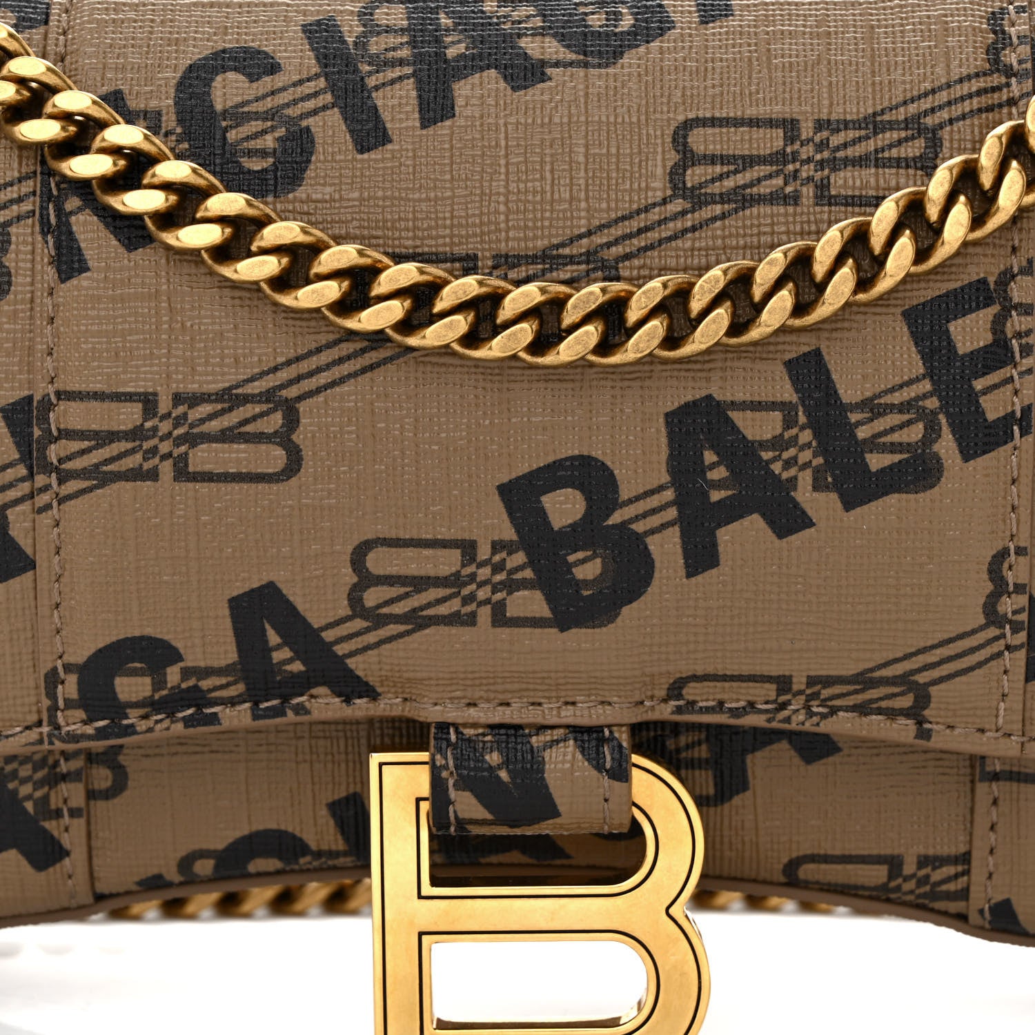 Balenciaga Coated Canvas BB Monogram Allover Logo Hourglass Chain Bag Beige Brown Black 7 of 9
