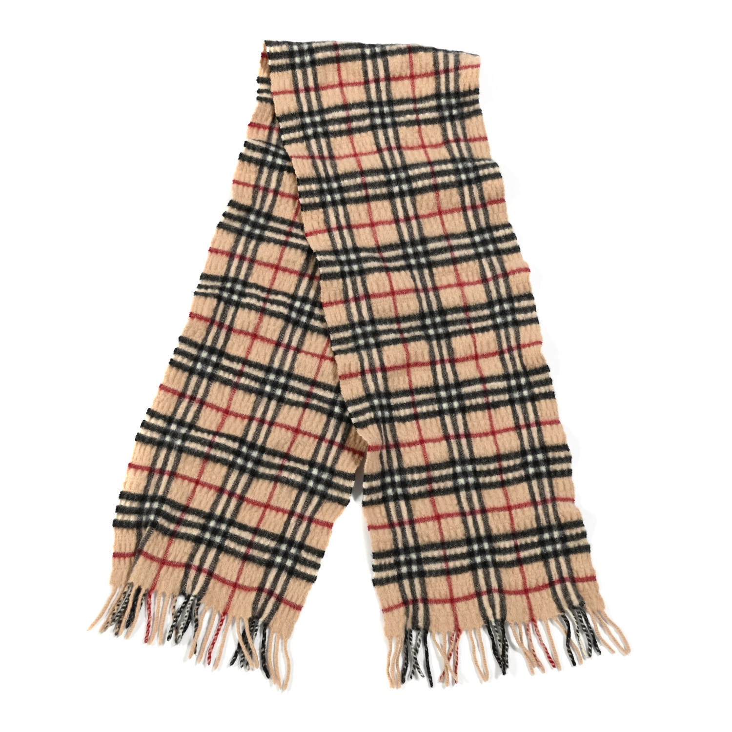 Burberry Cashmere Wool Classic Check Fringe Scarf Camel 2 of 3