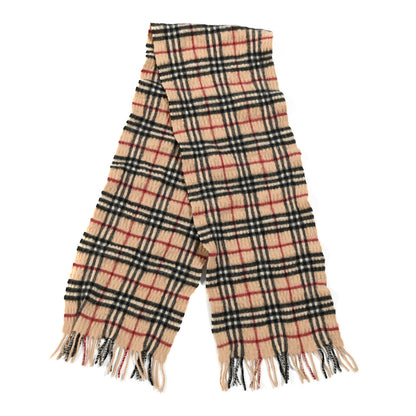 Burberry Cashmere Wool Classic Check Fringe Scarf Camel 2 of 3