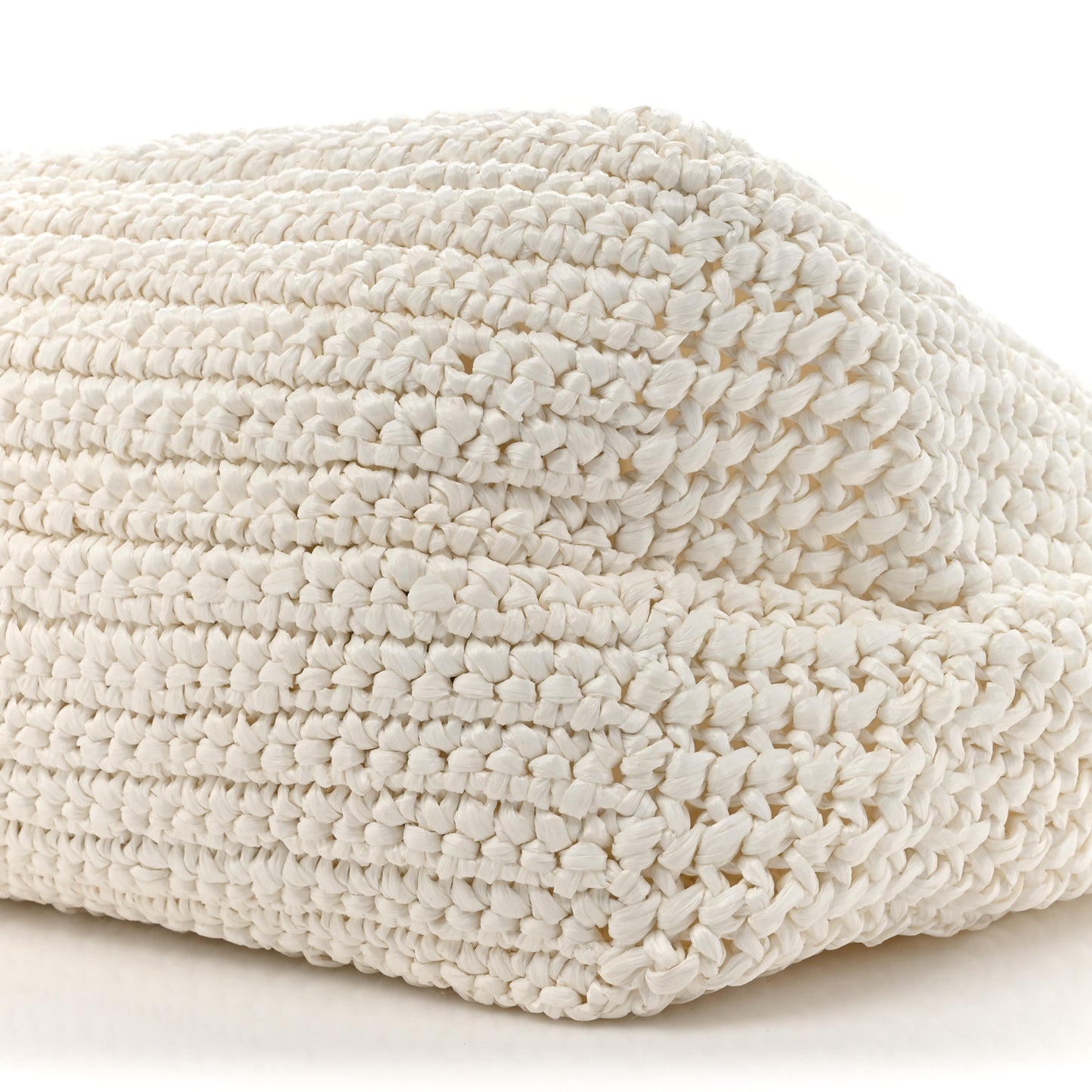 Yarn Raffia Effect Crochet Embroidered Large Logo Tote White