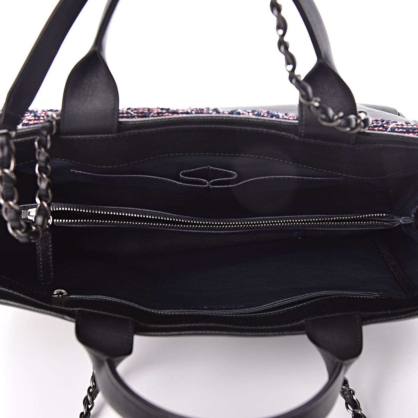 Caviar Tweed Quilted Large Coco Break Shopping Bag Black
