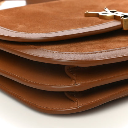 Saint Laurent Suede Smooth Calfskin Monogram Medium Solferino Soft Satchel Cinnamon 10 of 11
