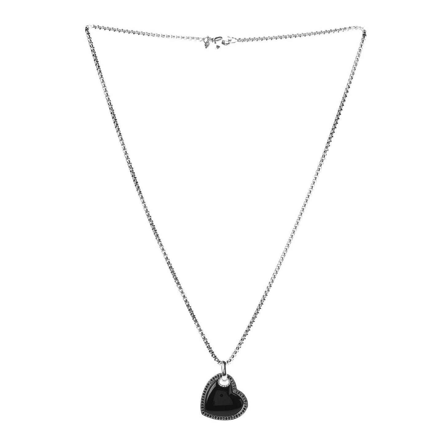 Sterling Silver Black Diamond Onyx Heart Cable Pendant Necklace