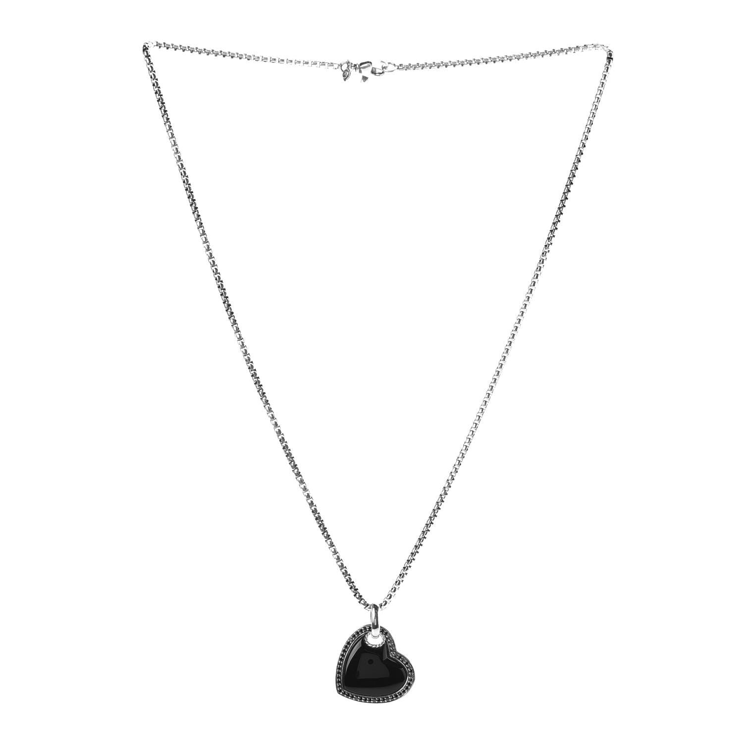 David Yurman Sterling Silver Black Diamond Onyx Heart Cable Pendant Necklace 3 of 6