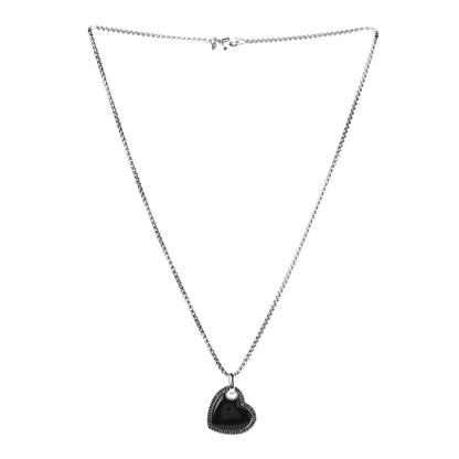 David Yurman Sterling Silver Black Diamond Onyx Heart Cable Pendant Necklace 3 of 6