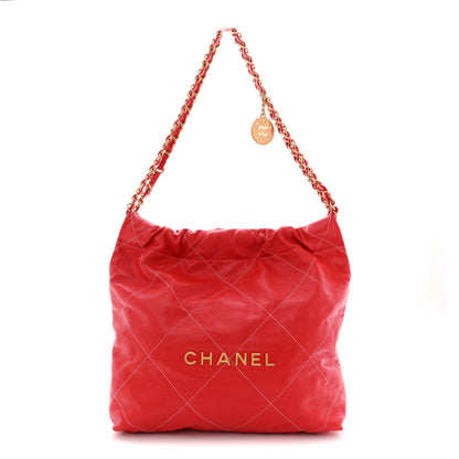 Chanel Shiny Calfskin Stitched Quilted Small Chanel 22 Red 1 of 11
