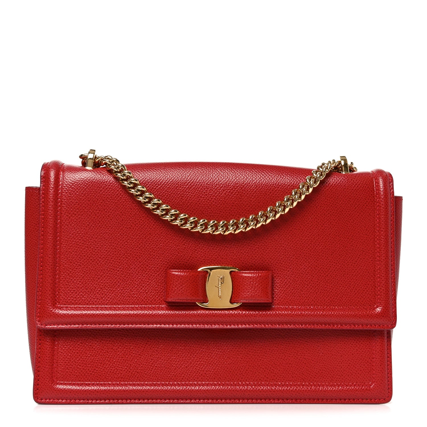 Salvatore Ferragamo Printed Calfskin Ginny Shoulder Bag Red 1 of 9