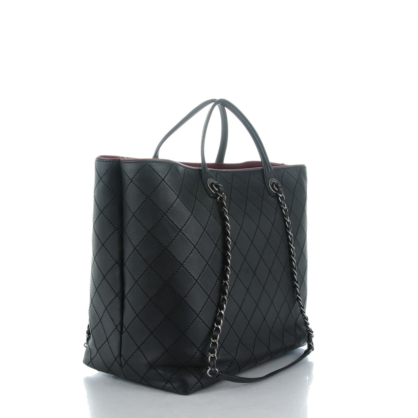 Calfskin Stitched Large Shopping Tote Black