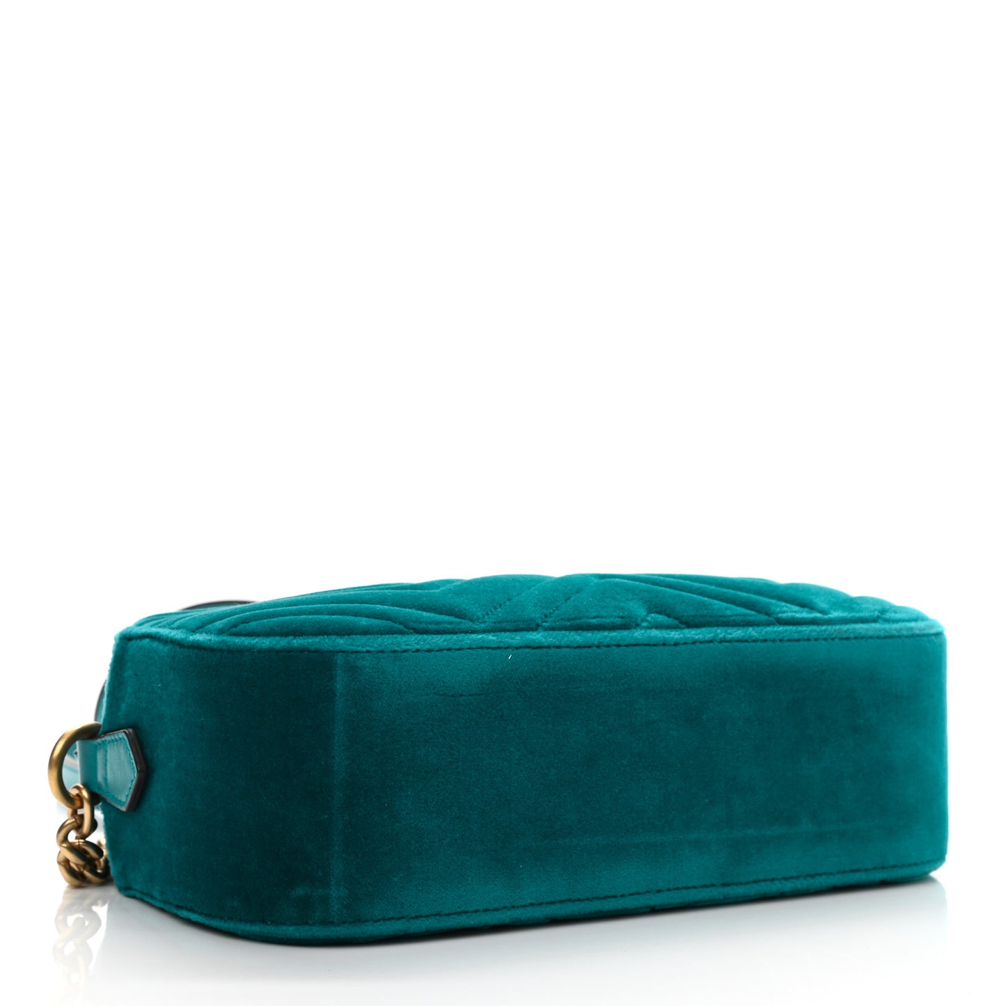Velvet Matelasse Small GG Marmont Chain Shoulder Bag Pavone Cyan