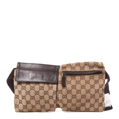 Gucci GG Monogram Double Pocket Belt Bag Dark Brown 1 of 8