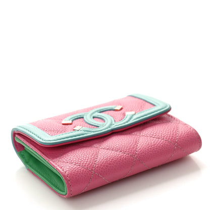 Chanel Caviar Quilted Filigree Flap Card Holder Pink Blue Green 4 of 9