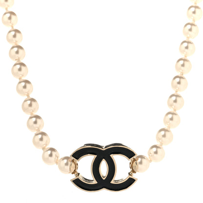 Chanel Pearl Resin CC Choker Necklace Gold White Black 1 of 5