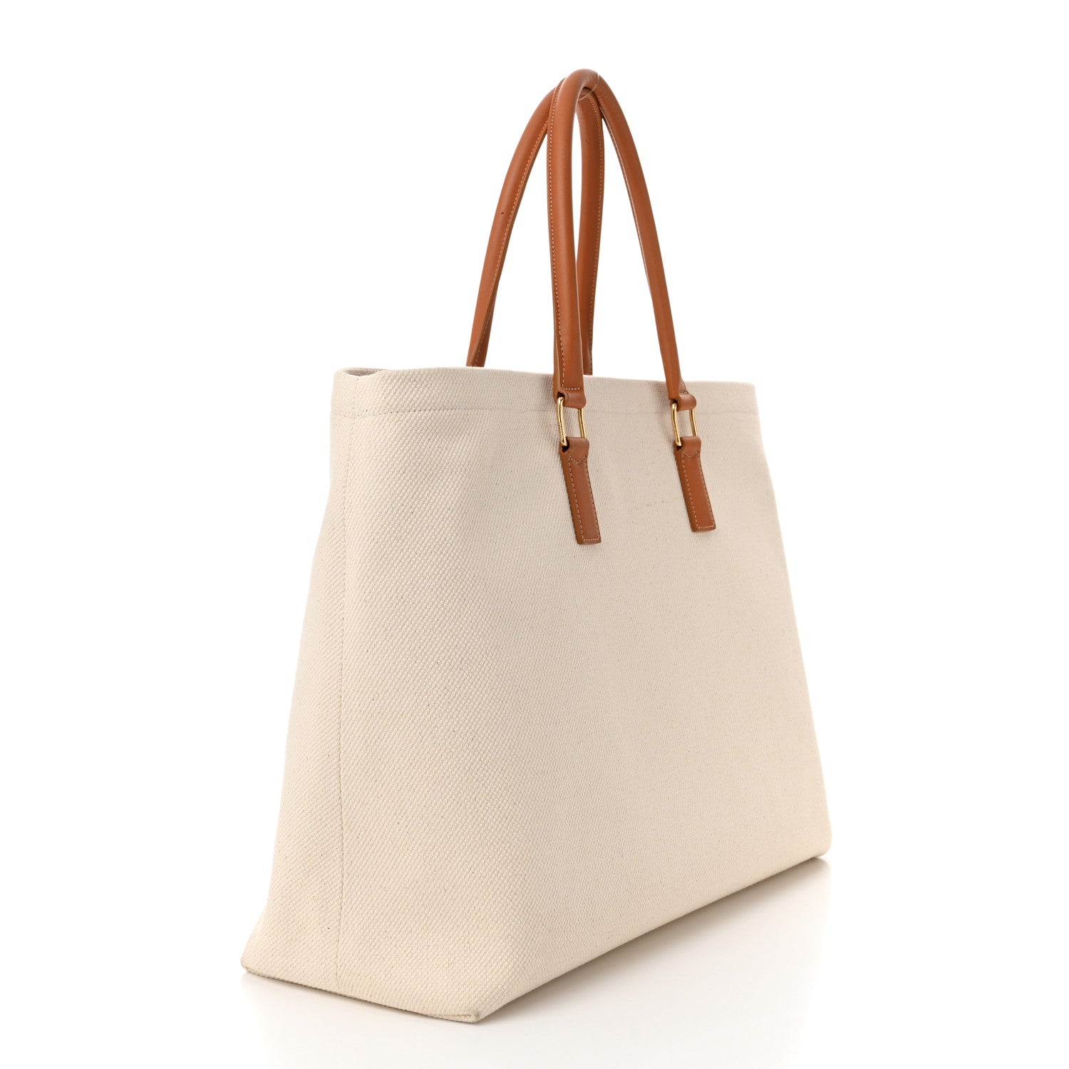 Celine Canvas Calfskin Logo Print Horizontal Cabas Natural Tan 3 of 13