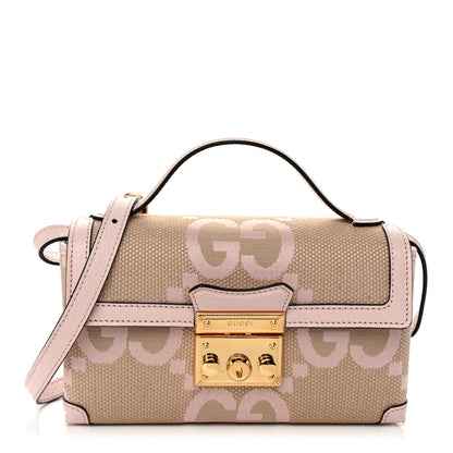 Gucci Monogram Jumbo GG Textured Dollar Calfskin Mini Padlock Top Handle Shoulder Bag Beige Perfect Pink 1 of 10