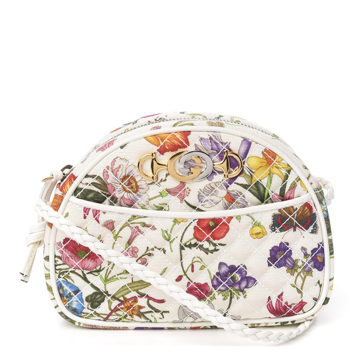 Canvas Flora Floral Trapuntata Mini Zumi Dome Shoulder Bag White