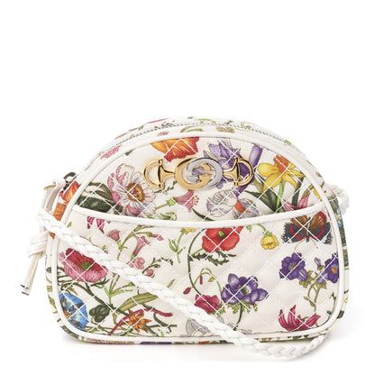 Gucci Canvas Flora Floral Trapuntata Mini Zumi Dome Shoulder Bag White 1 of 9