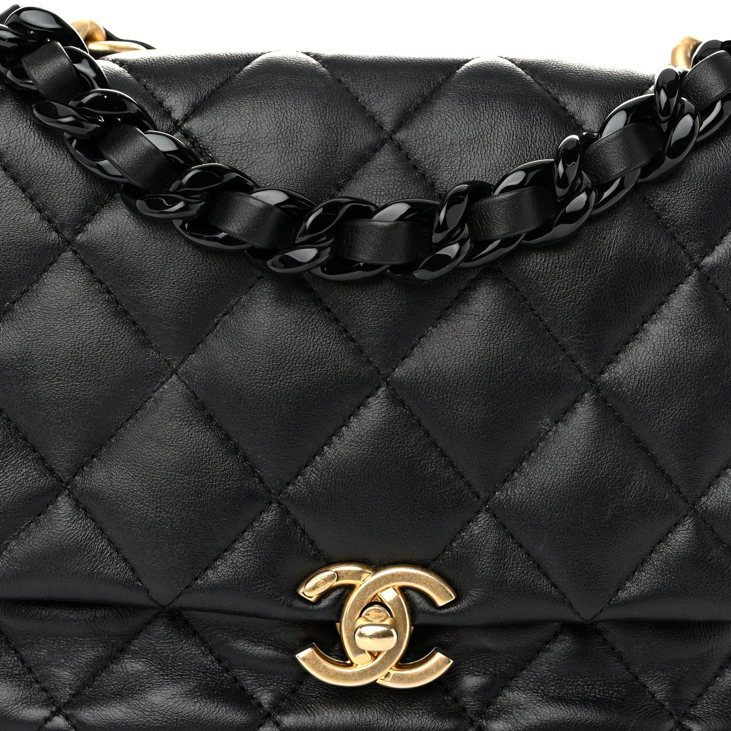 Chanel Lambskin Quilted Small Lacquered Chain Flap Black 8 of 10