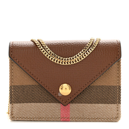Burberry Grainy Calfskin Vintage Check Jade Card Case On Chain Tan 1 of 10