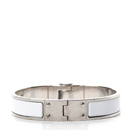 Hermes Enamel Charniere Uni Narrow Hinged Bracelet S White 3 of 4