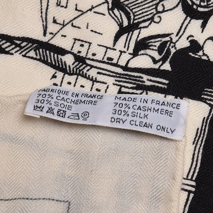 Hermes Cashmere Silk A l'Ombre des Boulevards Shawl 140 White Black 7 of 8