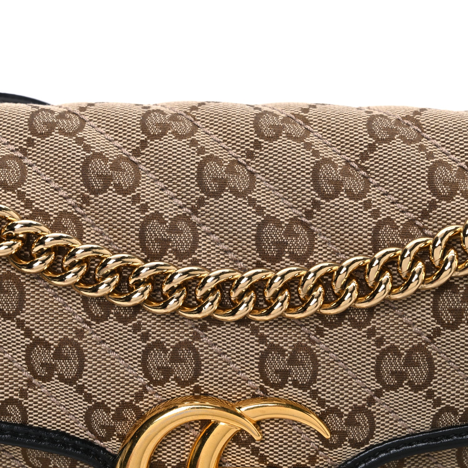 Gucci Monogram Matelasse Diagonal Small GG Marmont Shoulder Bag Beige Black 8 of 13