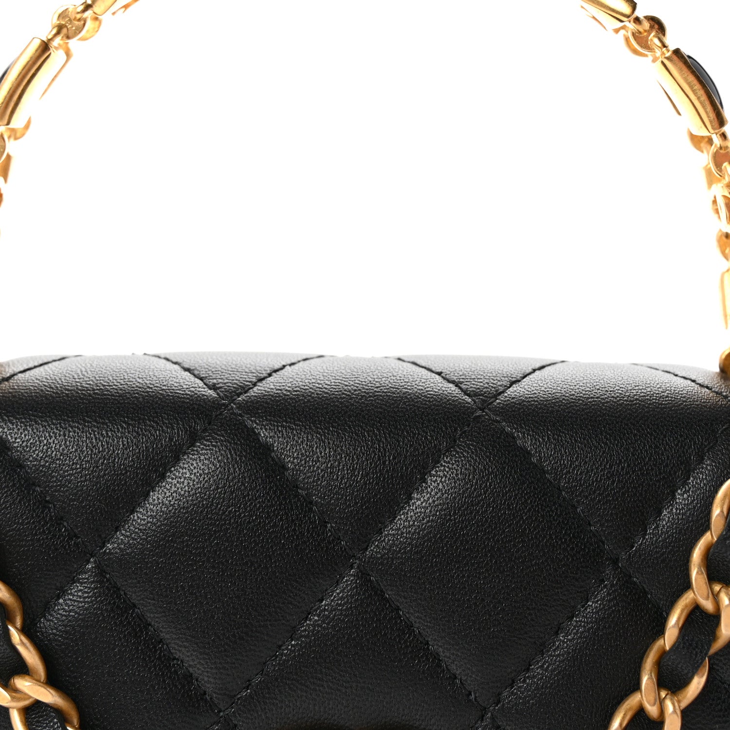 Chanel Lambskin Enamel Quilted Top Handle Flap Phone Holder With Chain Black 8 of 10