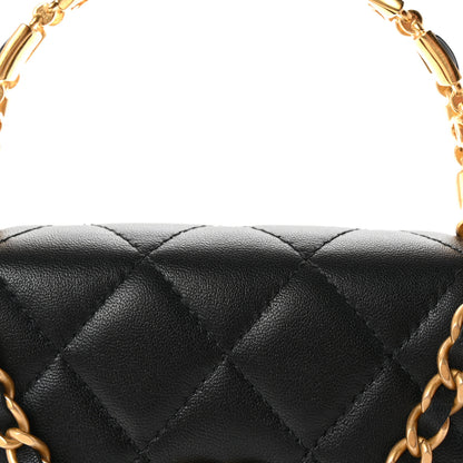 Chanel Lambskin Enamel Quilted Top Handle Flap Phone Holder With Chain Black 8 of 10